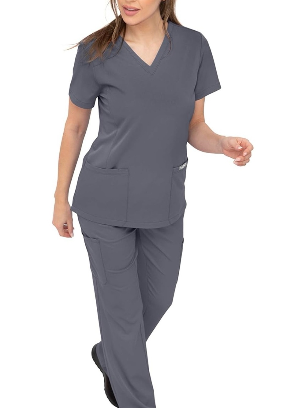 Women's V-Neck Medical Scrub Pants - Slate Gray Bundle 2 sets